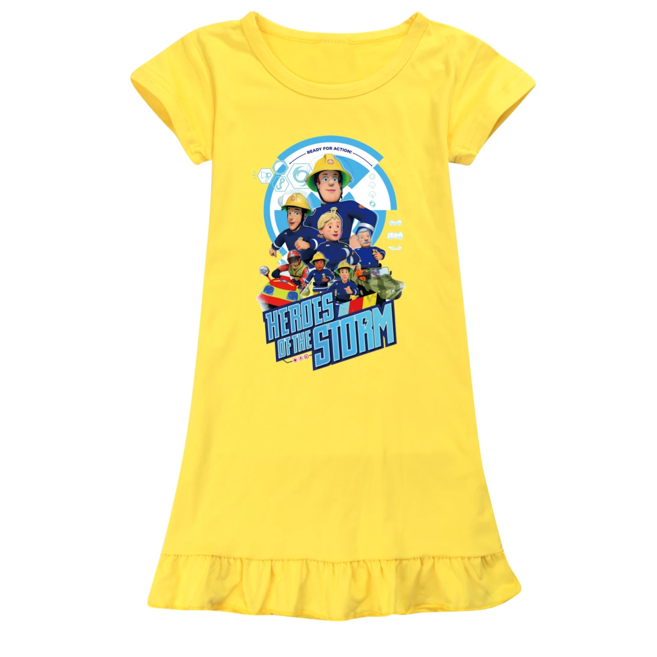 Fireman Sam Night Dress Girls Nighties Short Sleeve Pajama Nightgown Dress for Kids Sleepwear for Children's Nightdress