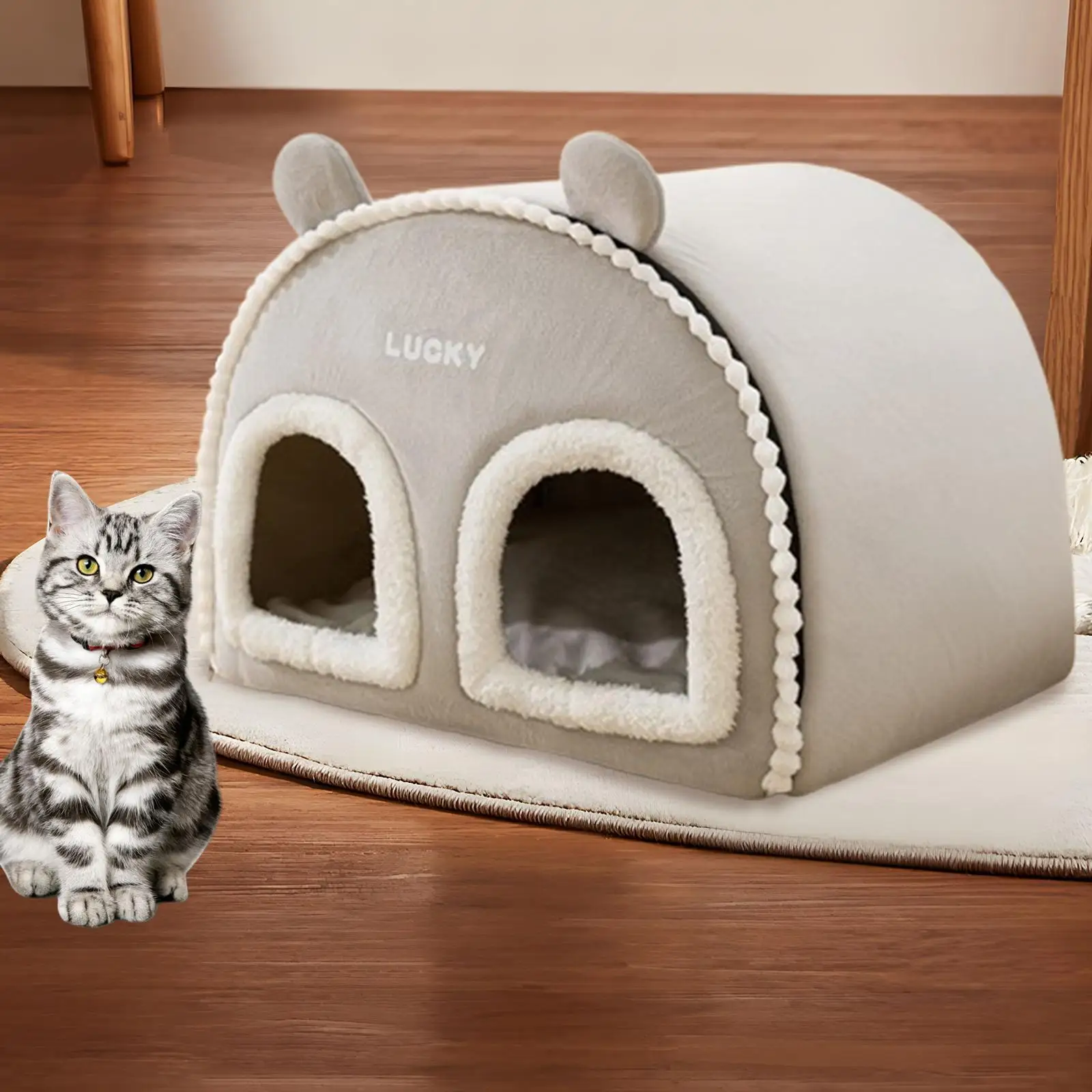 Indoor Enclosed Cat House, 20 X 15.7 X 15.7 Inch Warm Cave for Outdoor Travel, Comfortable Kitten Nest, Tent