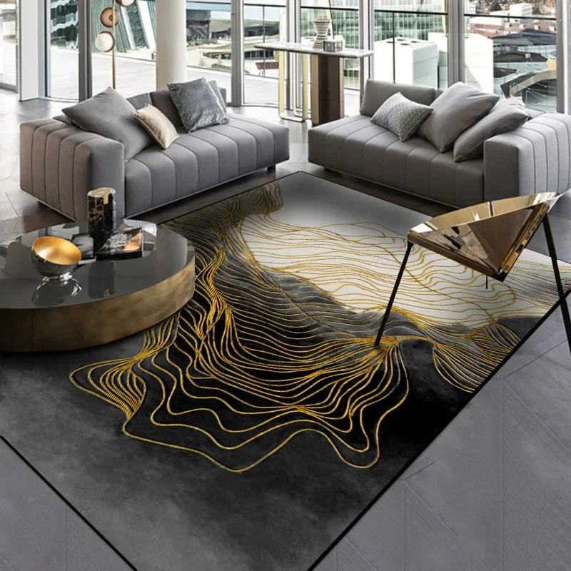 

Modern Abstract Atmosphere New Chinese Black Ink Gold Line Dashan Door Mat Bedroom Living Room Bedside Carpet Floor Mat