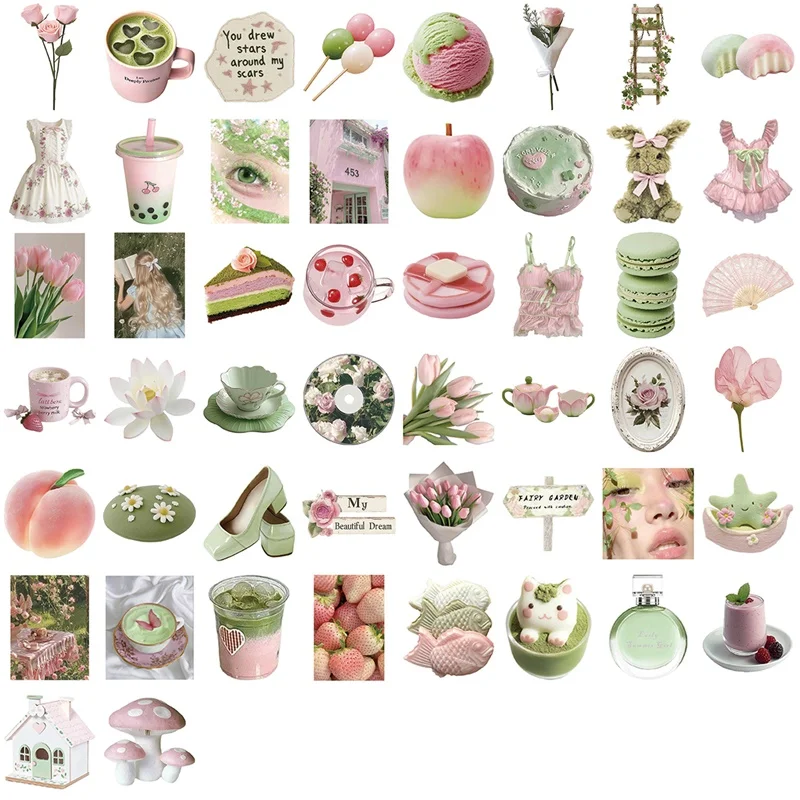 10/30/50 pçs kawaii rosa verde menina pvc adesivo estético decoração das crianças scrapbooking suprimentos diy mão contabilidade