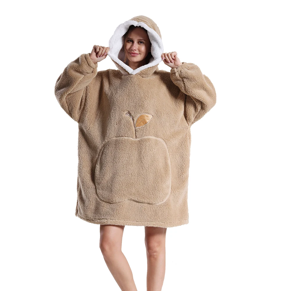 Oversized Wearable Blanket Hoodie with Sleeves Pocket for Couples Fluffy Men Women Sherpa Fleece Warm Thick Plush Casual Hoodies