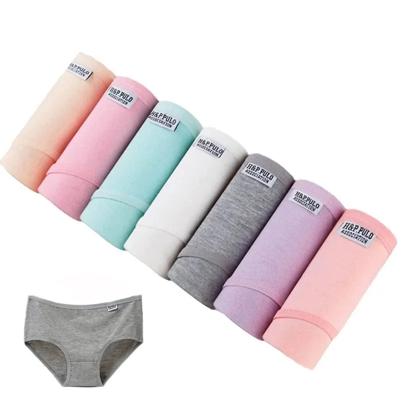 7Pcs/Lot Women\'s Panties Cotton Plus Size Underwear Girls Briefs Breathable Solid Color Panty Underpant Female Lingerie M-4XL