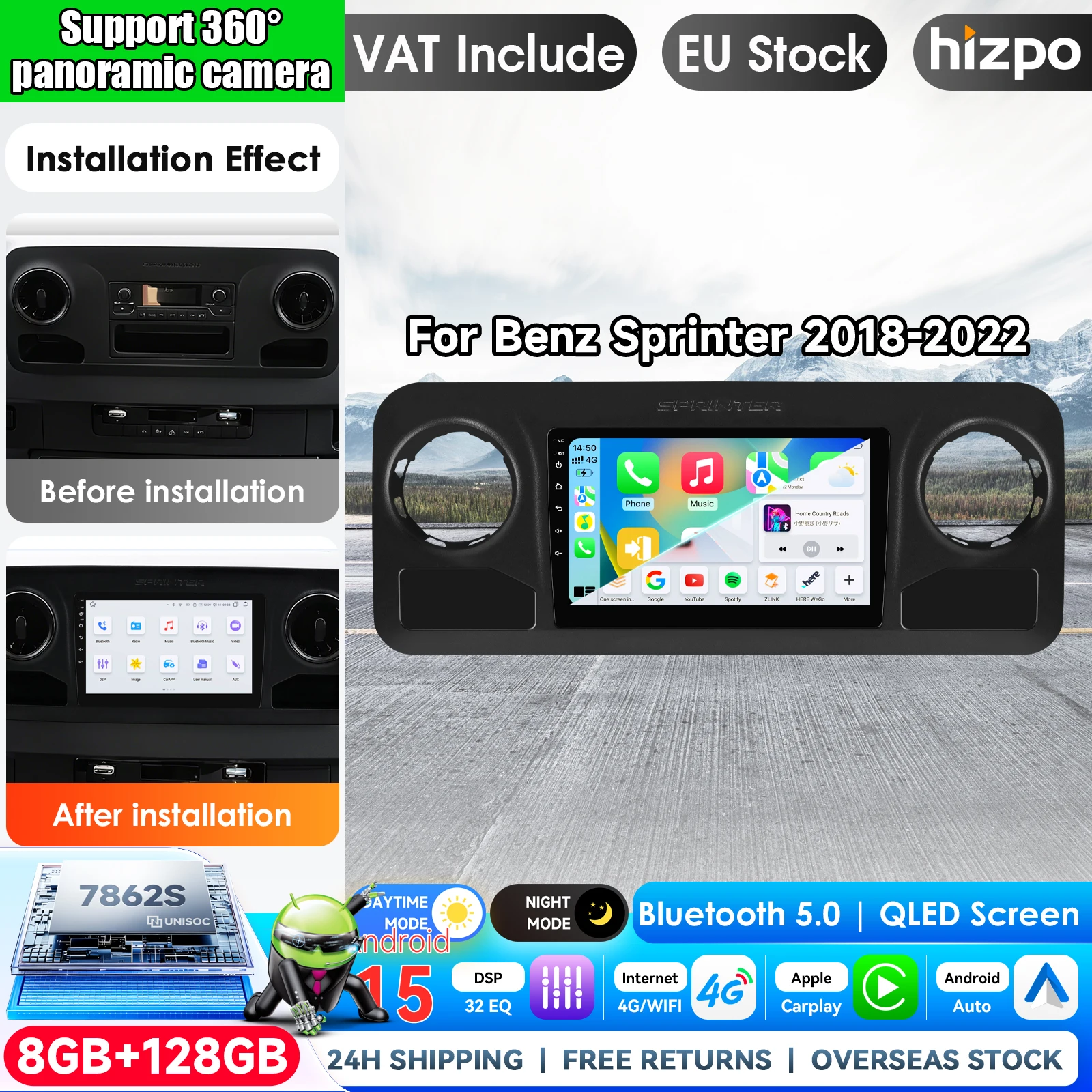 Image of Android 15 Autoradio Videoplayer DSP 4G LTE Headunit 5G GPS WIFI Navigation DVD für Mercedes-Benz Sprinter W907 910 2018 2019 2020 2021 2022 Multimedia-Videoplayer CarPlay Smart Intelligent Systems