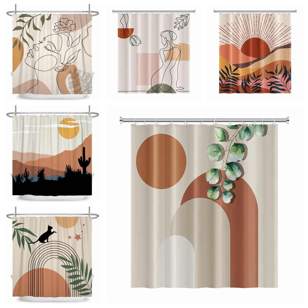 Nordic Wind Abstract Art Boho Shower Curtain Waterproof Polyester Bath Curtain Morandi Color Block Curtains For Bathroom Decor