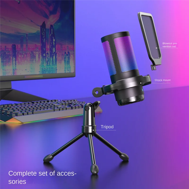 

A34M-Noise Reduction Condenser Microphone With Tripod Bracket Gaming Streaming Microphone Shock Mount For PC Computer Laptops