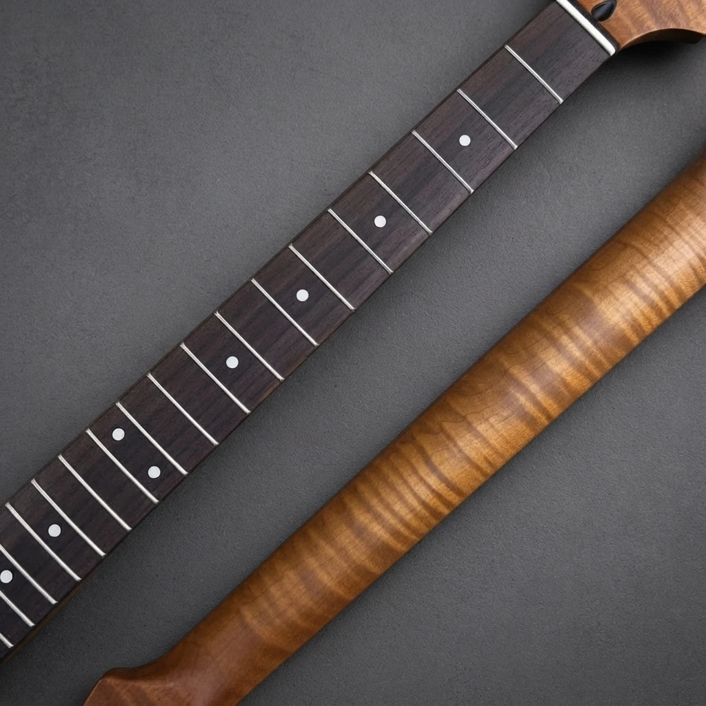Premium 22 Fret Flame ST Neck, Dark Fretboard, Gloss Finish, Standard Scale, 56mm Heel Truss Rod Replacement Guitar Part