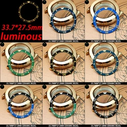 Multicolor 33.7mm*27.5 high quality tilting ceramic watch bezel insert ring inner diameter suitable for Seiko men's watch replac