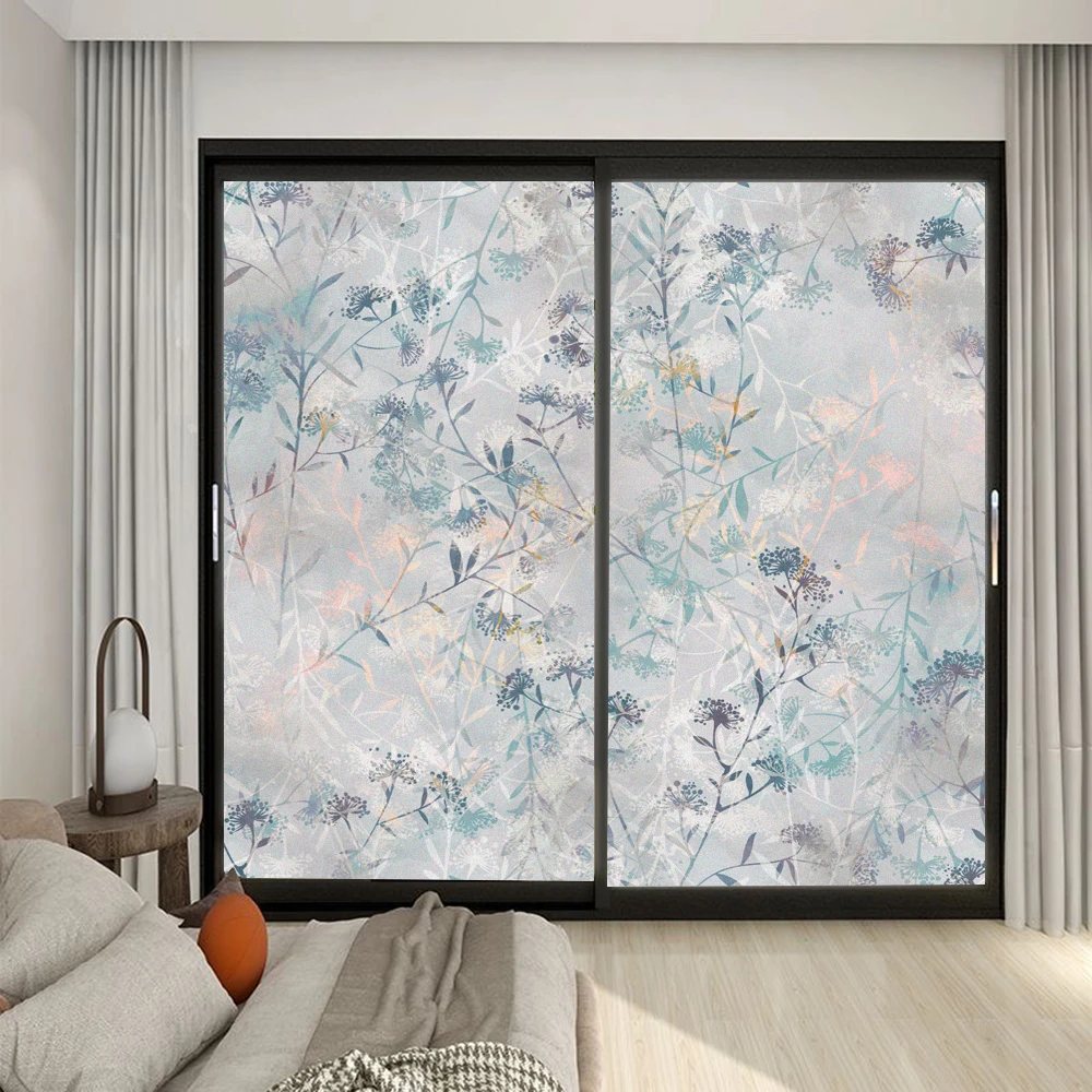 Artistic Flower Pattern  Privacy Glass Window Film PVC Frosted Sliding Door Film Static Clings Non-Glue Anti UV Glass Sticker