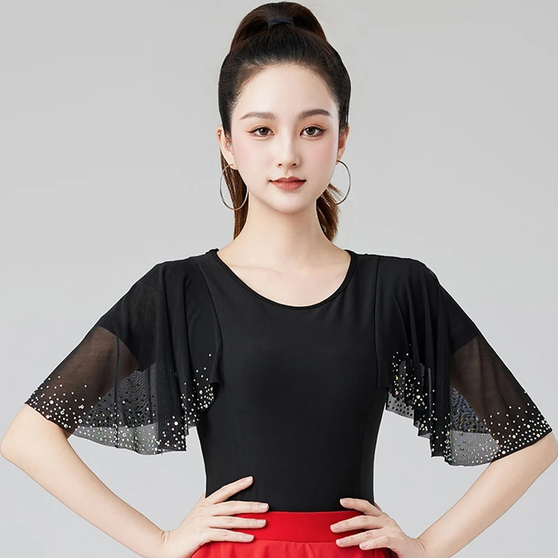 

Female Short Sleeves Waltz Ballroom Dance Tops New Women'S Rumba Modern Dancing Top Adults Samba Latin Dance Clothes DW10816