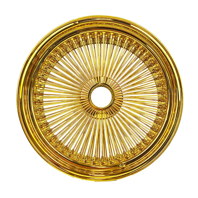 Cross Lace Spokes Gold Wheel Chrome