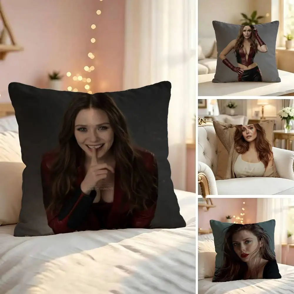 Actor E-Elizabeth Olsen Square Double-Sided printed Pillow Case Bedroom Bedside Pillow Sofa Cushion Cover