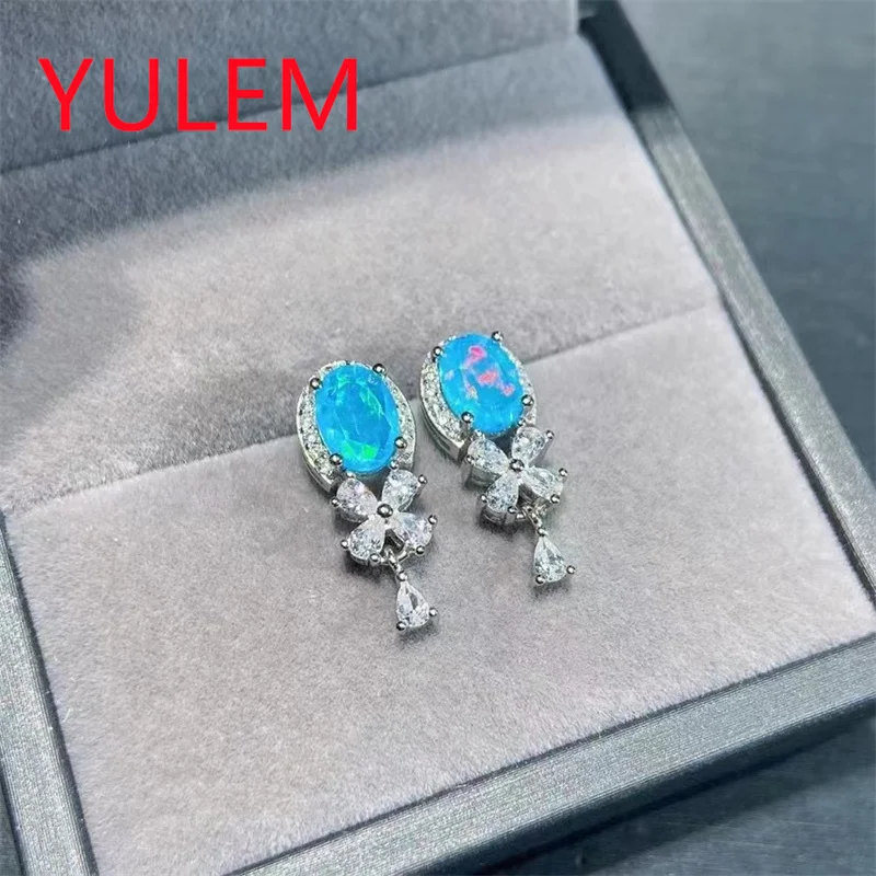 YULEM Natural Blue Opal Ring, S925 Silver Natural  Blue Opal Lady Ring with Jewelry, Simple Ring In Style