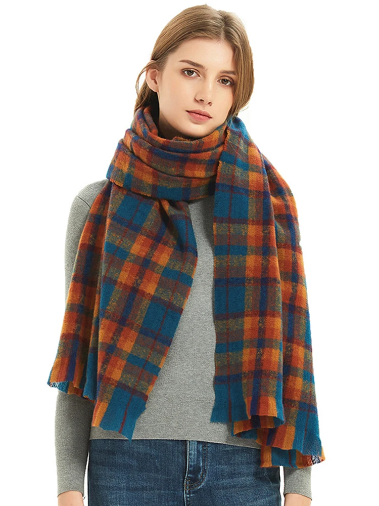 New 2024 Vintage Knitted Cashmere Women Scarf Winter Plaid Scarve Pashmina Mujer Foulard Bufanda Long Wrap Shawl Echarpe Hiver