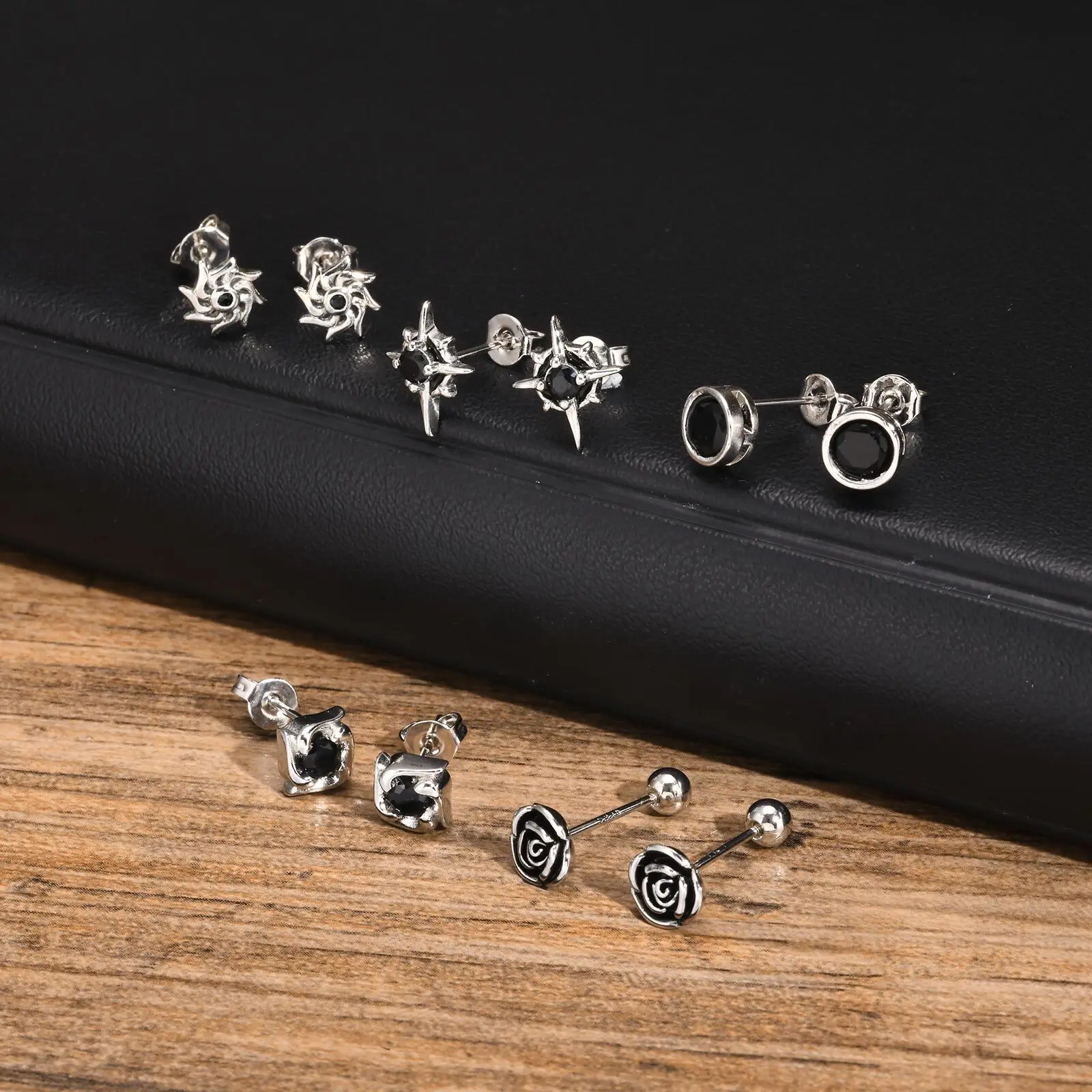 Simple Stud Earrings for Men Boys,Black Zircon Metal Small Earrings,Hip Hop Design Male Ear Accessories Jewelry Gifts