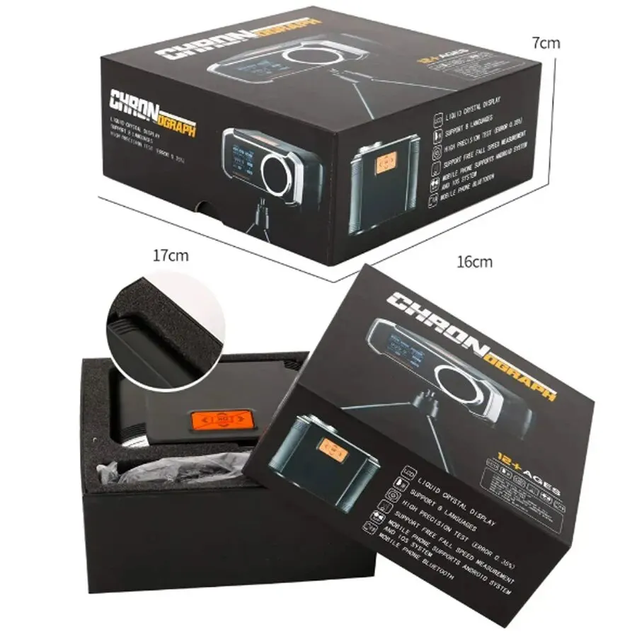 Medidor de Velocidade Cronógrafo Compatível com Bluetooth, Tela LCD, Velocidade de Medição Instrumentos, Slingshot Bow