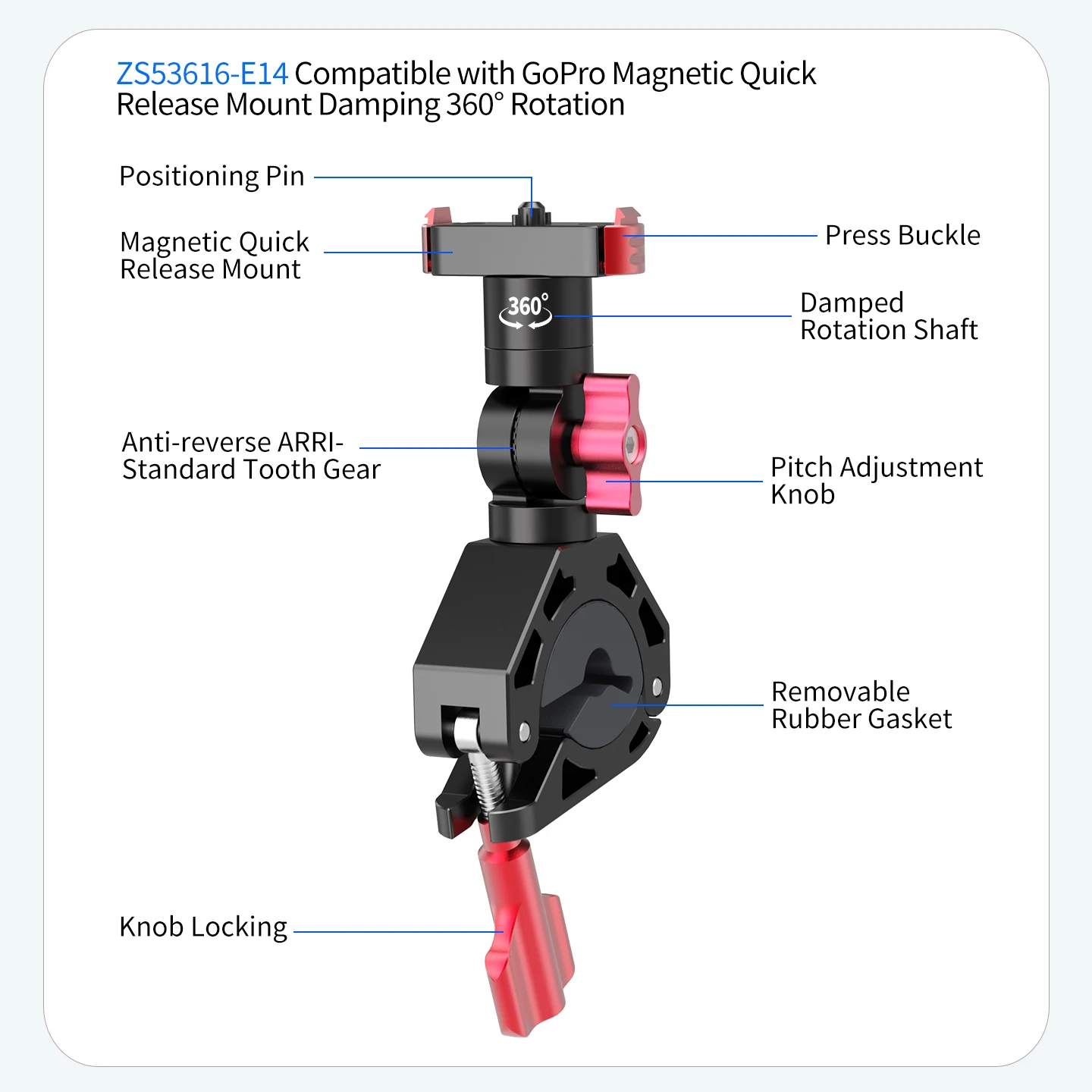 Magnetische Schnellspann-Fahrradhalterung 360 ° Dämpfung für Insta360 GO 3 3S Ace Pro 2 X6 für DJI OSMO Action 5 GoPro Hero Kamera-Klemme – Detail 16