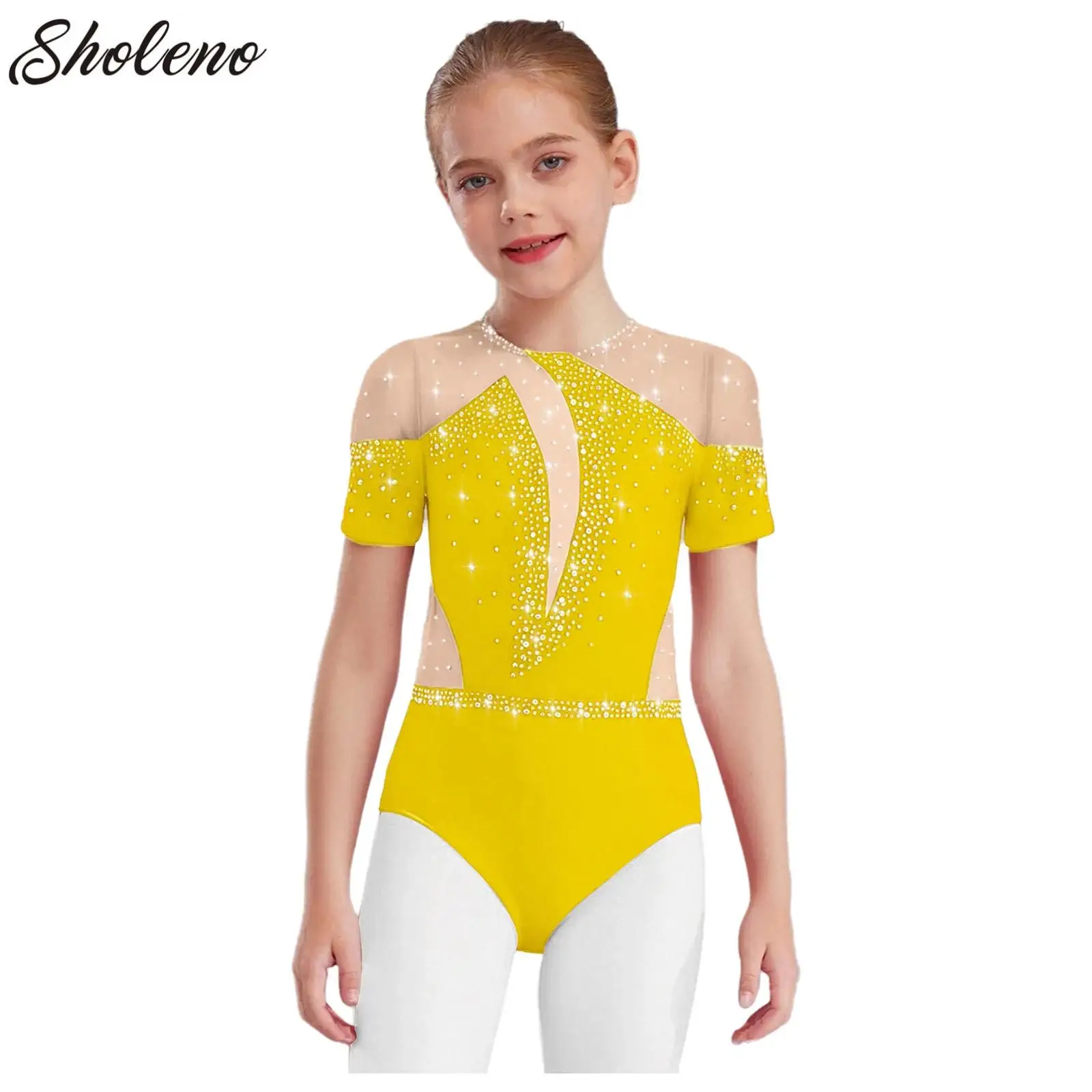 

Kids Girls Figure Skating Dance Leotard Gymnastics Ballet Unitard Short Sleeve Yoga Workout Bodysuit Ballerina Practice Clothes