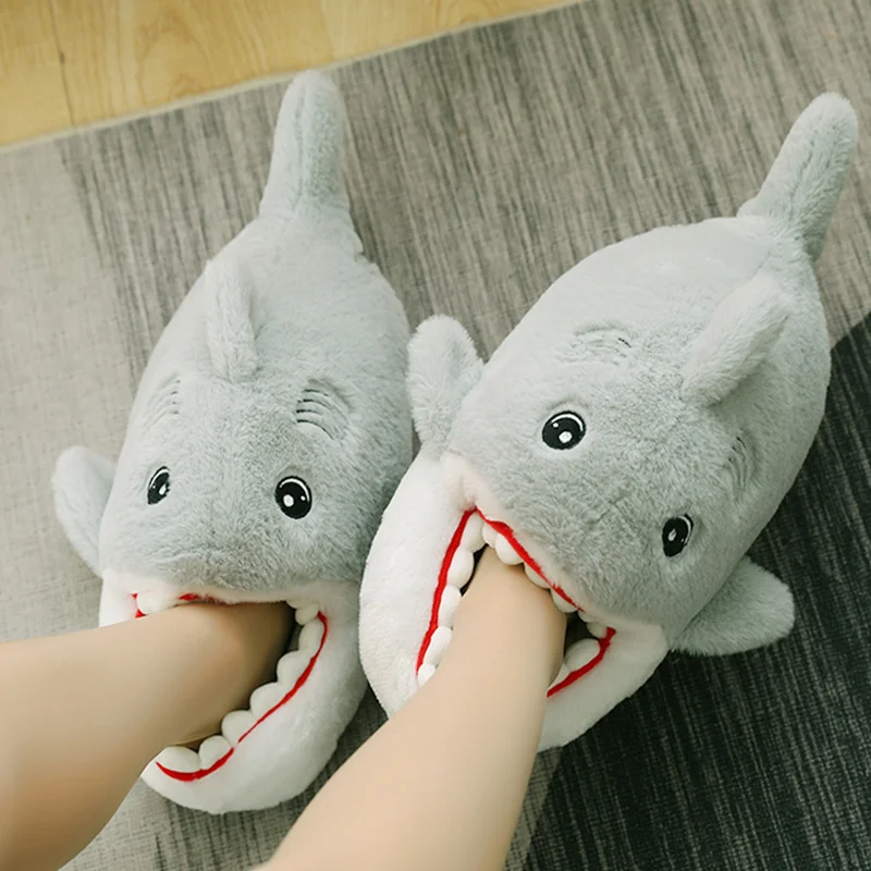 freesize Cartoon Shark Plush all-inclusive indoor plush slippers are a must-have for safety and comfort at home and at work