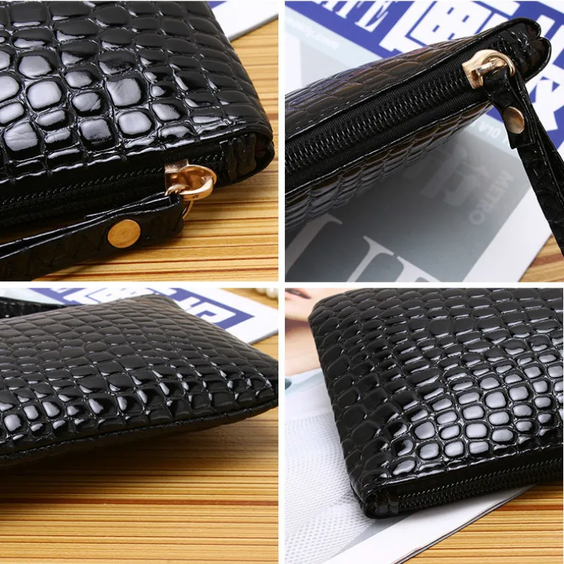 New Crocodile Pattern Small Square Bag Women's Coin Bag Handheld One Shoulder Crossbody Bag Lacquer Leather Zero Wallet