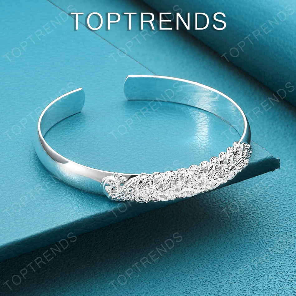 Charm 925 Sterling Silver Peacock Adjustable Open Bangle For Women Engagement Wedding Birthday Party Nice Jewelry Accessories