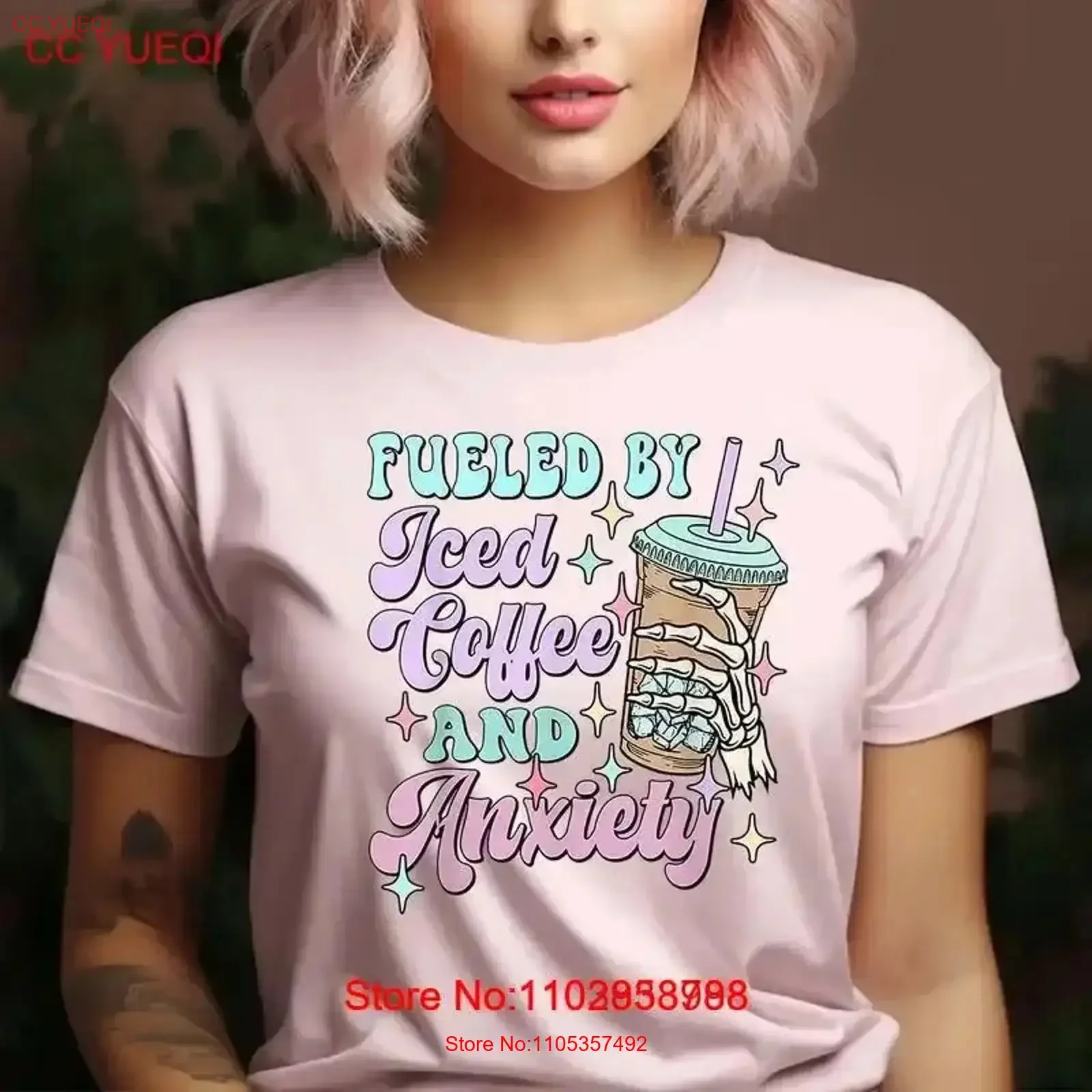 Fueled By Iced Coffee T-Shirt im Vintage-Stil, gewaschen, stilvoll, lässig, Designerkleidung, dehnbar, bequem, grafisch, vielseitig, Streetwear