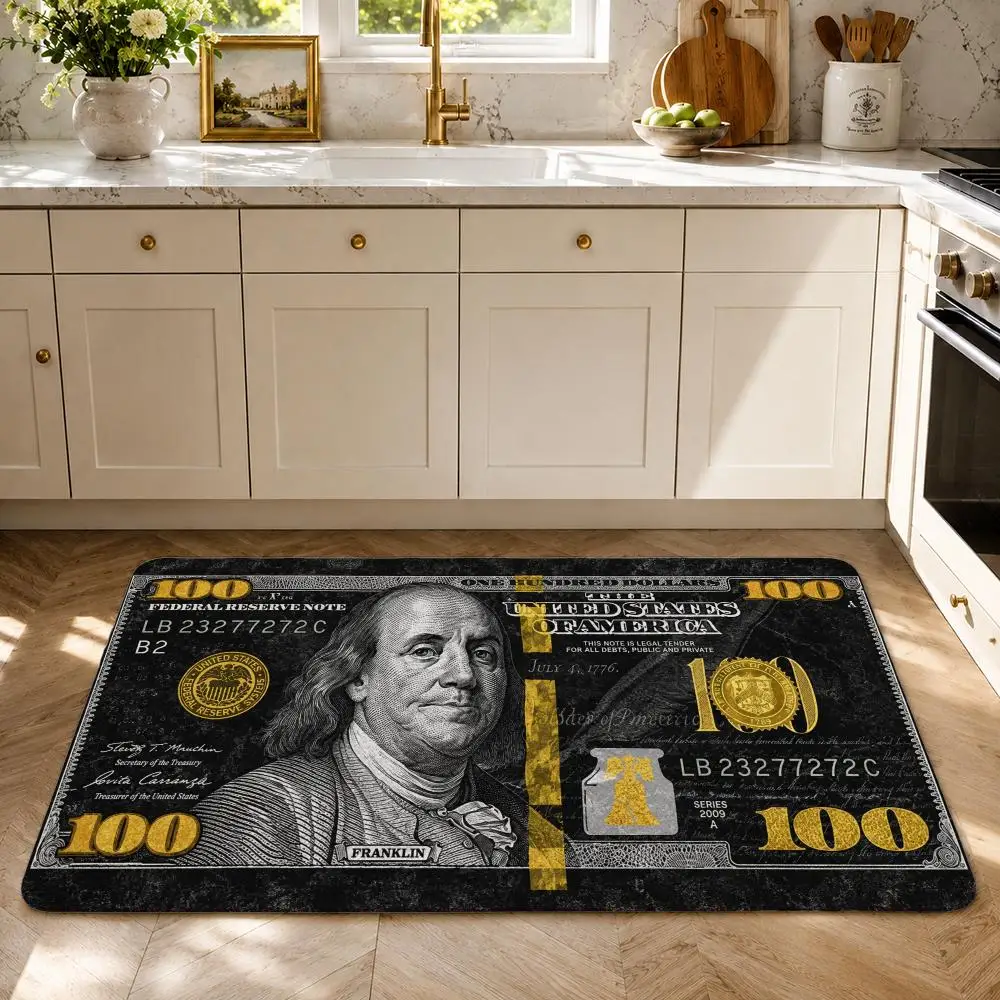 Dollar Bill Franklin Portraits Floor Mat Flannel Rug Soft Non Slip Washable Door Mat For Bathroom Bedroom Kitchen Home Decor