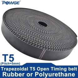 POWGE Metric Trapezoidal T5 Open Timing Belt width 6-50mm pitch 5mm PU Polyurethane Steel Rubber Neoprene fiberglass T5 pulley