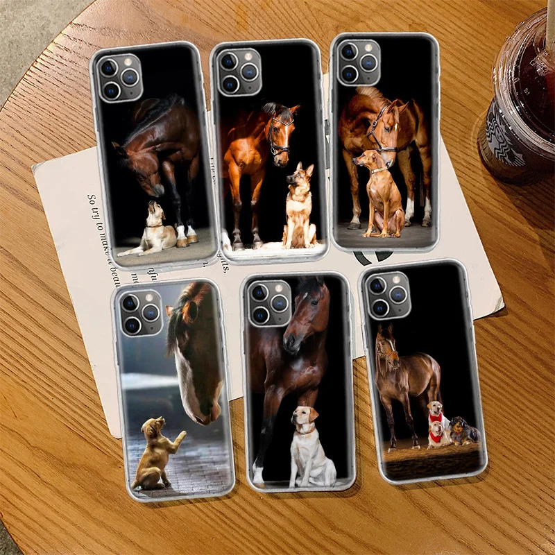 Domineering Cool Horses And Dogs Phone Case For Iphone 14 13 15 16 Pro Max Plus Apple 11 12 Mini X XS Max XR Clear Cover Shell C