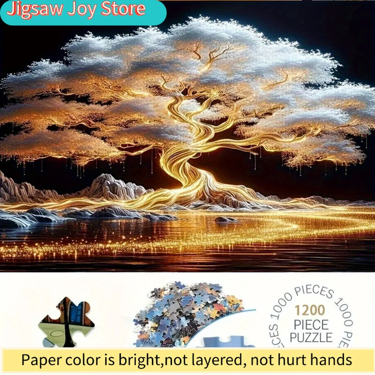 

1200pcs Golden Tree Jigsaw Puzzle - 60cm x 80cm, Vibrant Mixed Colors, Durable Cardboard, Easy to Assemble & Store, Perfect fo
