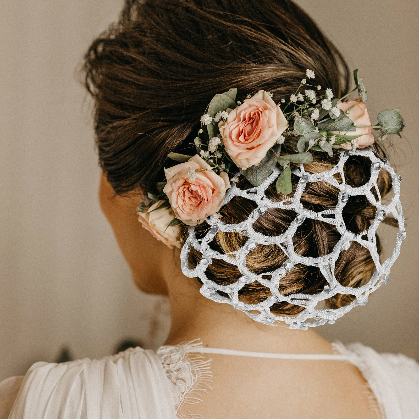 شبكة شعر مرنة مزينة باللؤلؤ، شبكة محبوكة يدويًا للنساء الكعك، آمنة تناسب طوال اليوم، مريحة للممرضات والطهاة والراقصة #2