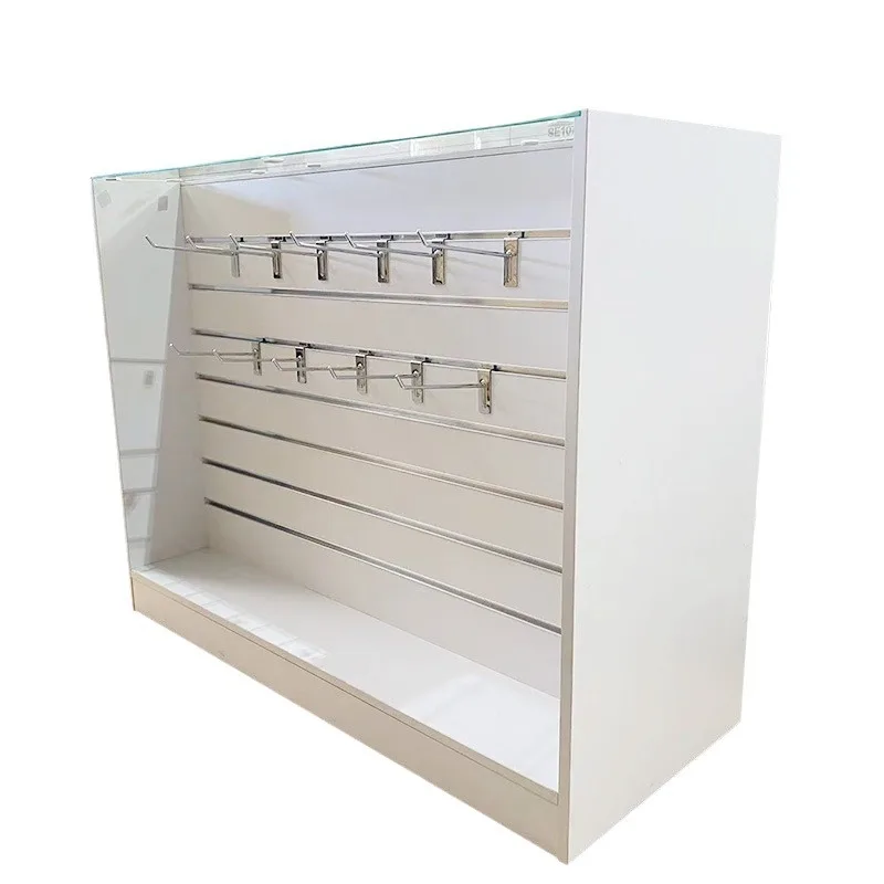 2025customized.H Shape Display Showcase Supermarket Display Shelf Grocery Store Melamine Slatwall Rack Double Sided Wood Slatwal