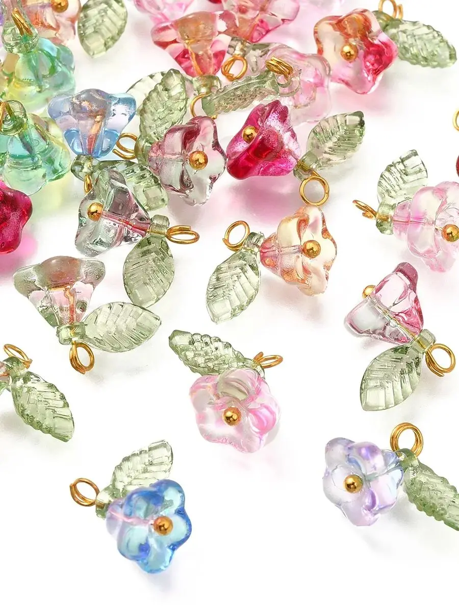 30 stuks 6 kleuren hangers kralen bloem met gouden bevindingen bedels voor vrouwen ketting armband oorbellen DIY sieraden maken
