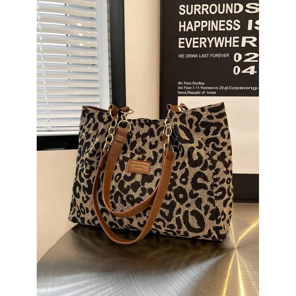 

Large Capacity Leopard Print Foldable Shoulder Bag, Tote Bag Suitable For Womens Shopping, Commuting, Going Out, And Traveling,
