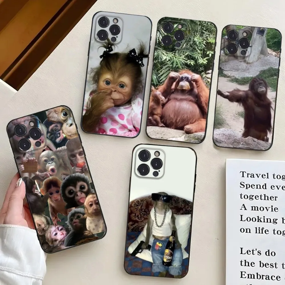 Cute monkey  Phone Case For iPhone 16,15,14,13,12,11,Pro,X,XS,Max,XR,Plus,Mini Black Silicone Soft case