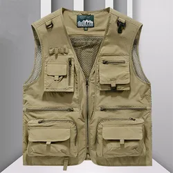 2024 New Summer Outdoor Vest Men's Multi-Pocket Breathable Mesh Sleeveless Jacket Tactical Hiking Fishing Cargo Tool Waistcoat