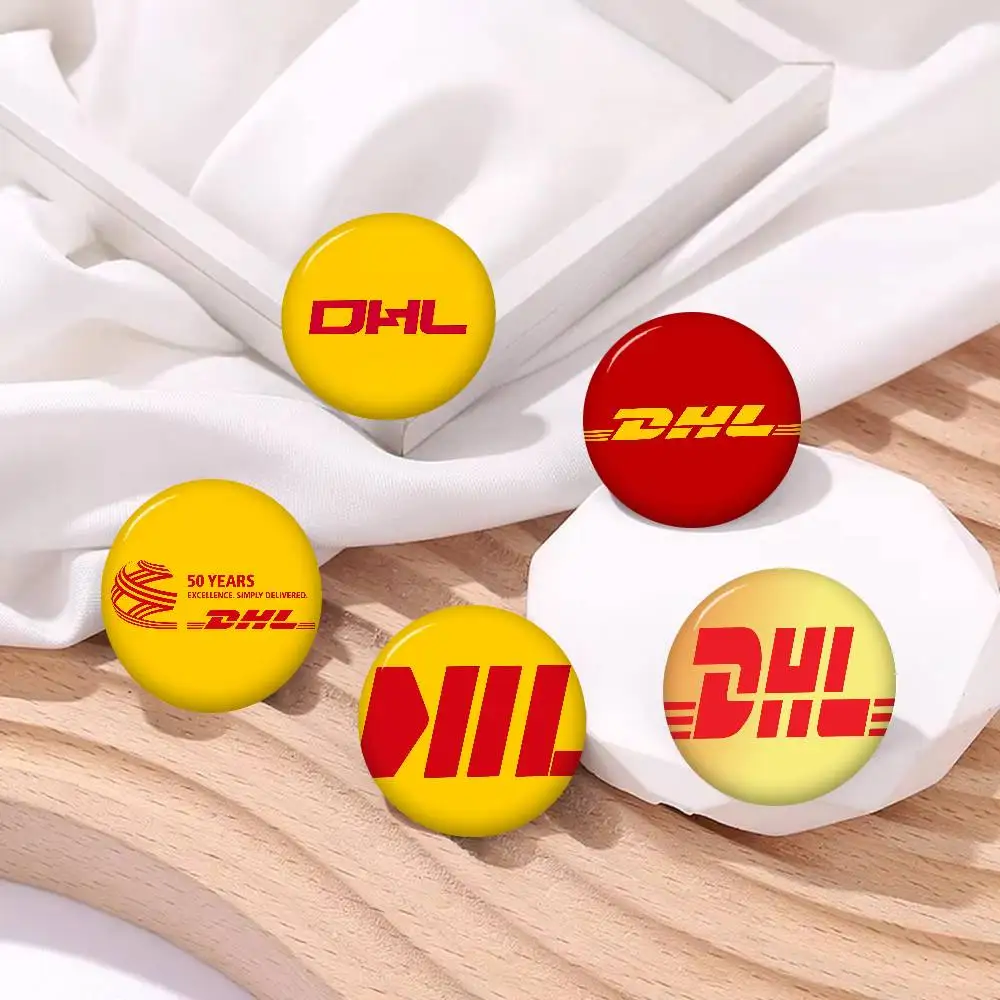Logistics Brand D-Dhl Cartoon Brooches Anime Badge Round Handmade Brooch Lapel Pins Jewelry for Backpack Clothes Gifts
