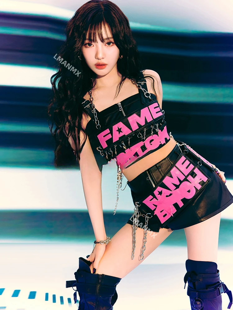 

Новинка, черно-красные костюмы для выступлений в Корейском стиле K-POP, Женская семейная танцевальная песня, Одежда для танцев в стиле хип-хоп