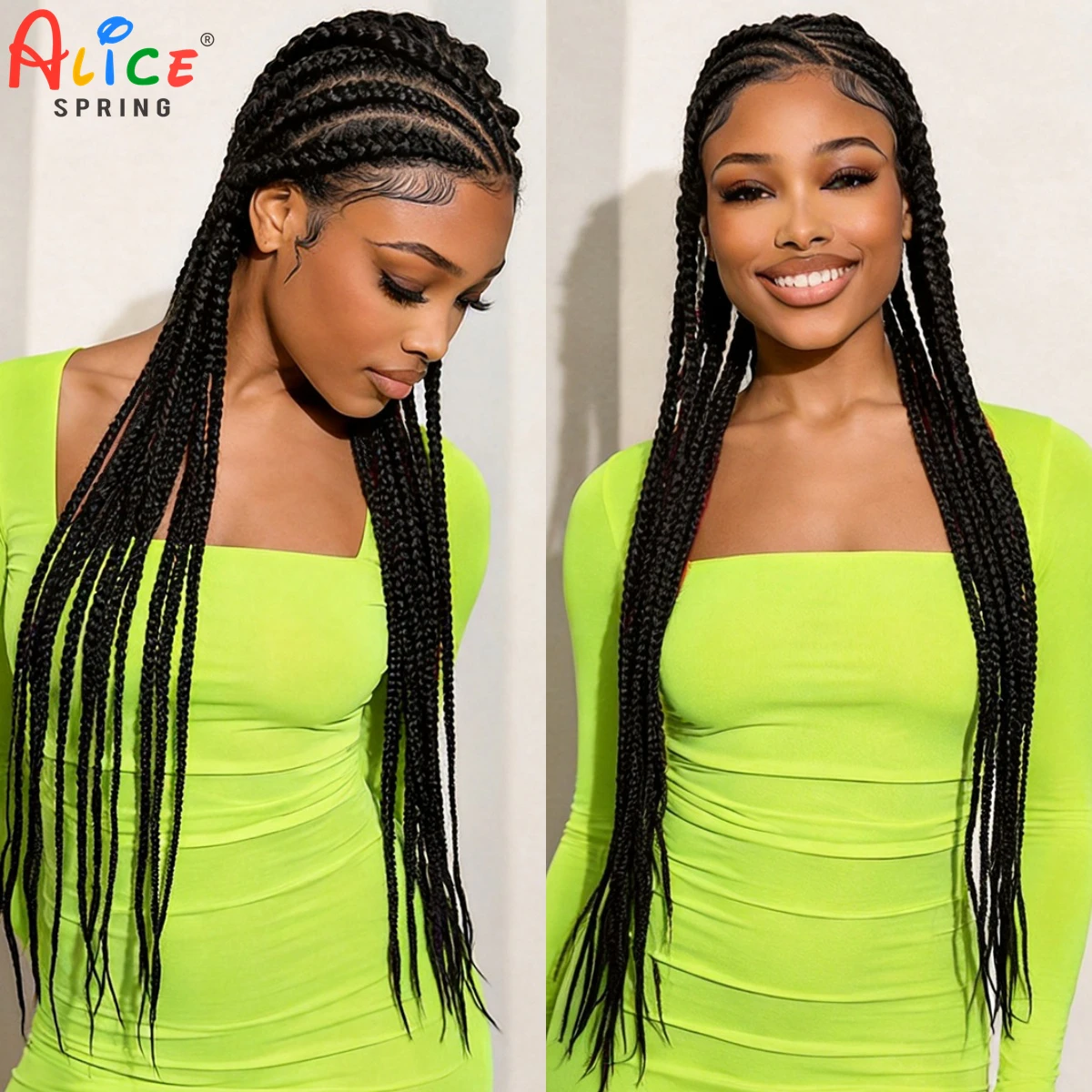 Cornrow Braided Wigs Synthetic 36inch Full Lace Natural Braiding Hair Wigs Box Braided Lace Wigs with Baby Hair for Black Women