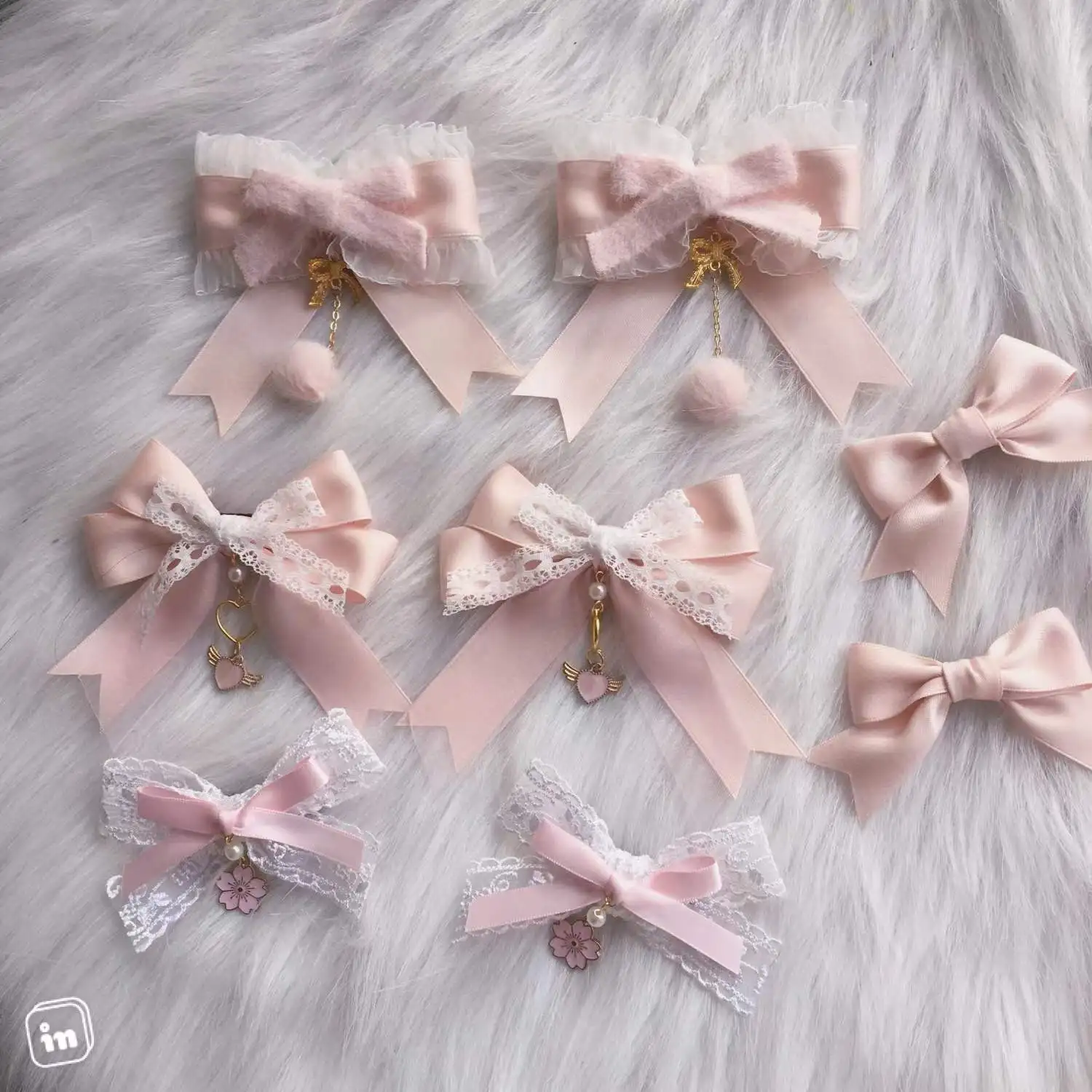 

Original Homemade Lolita Element Girl Light Pink Barrettes Girly Lolita Style Side Clip Handmade