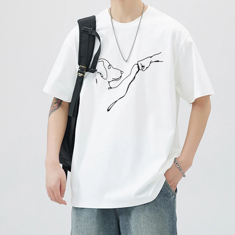 Engraçado cão impressão masculina t camisa 100% algodão casual aconchegante homem roupas preto branco solto homem mulher t 3xl plus size