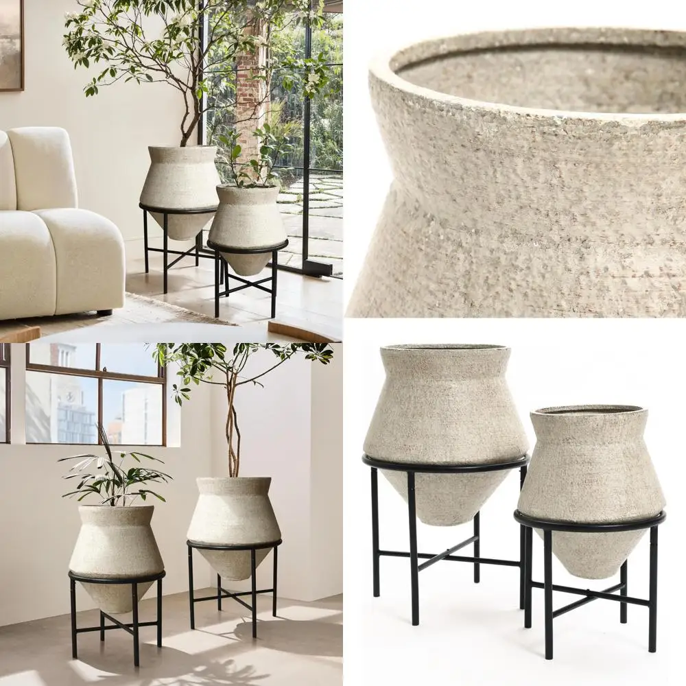 

Набор из 2 горшков для комнатных растений, декоративные кашпо с металлическими подставками, потертая отделка, новинка, домашний декор