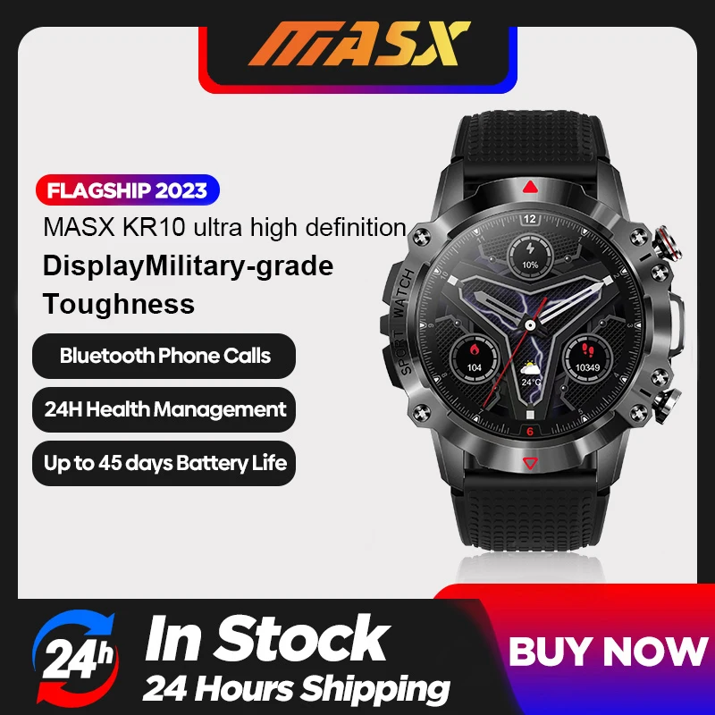 

MASX KR10 smart watch 1.39'' ultra high definition Display 450mAH bluetooth call Military-grade Toughness Waterproof Sport watch