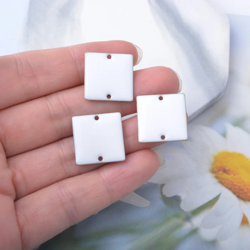10 Stück Kupfer-Zweiseitige Emaille-Quadrat-Anhänger-Verbinder für Halsketten, Armbänder, Schlüsselanhänger, DIY-Schmuck und Ohrringherstellung – Detail 5