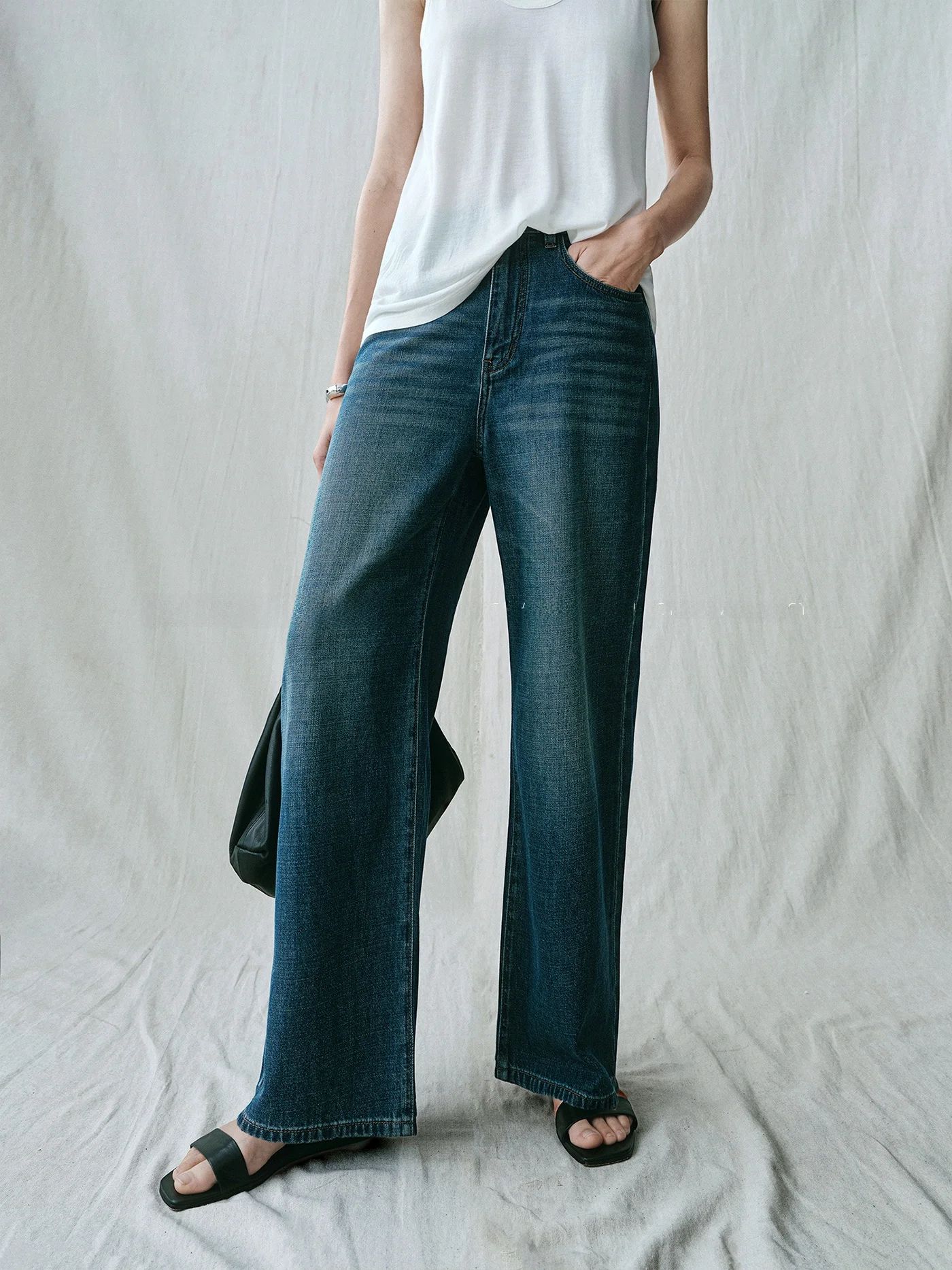 

Экологичные джинсы из лиоцелла без силикона, прямого кроя, серия Paris Workop Denim, повседневные, с высокой талией, на молнии