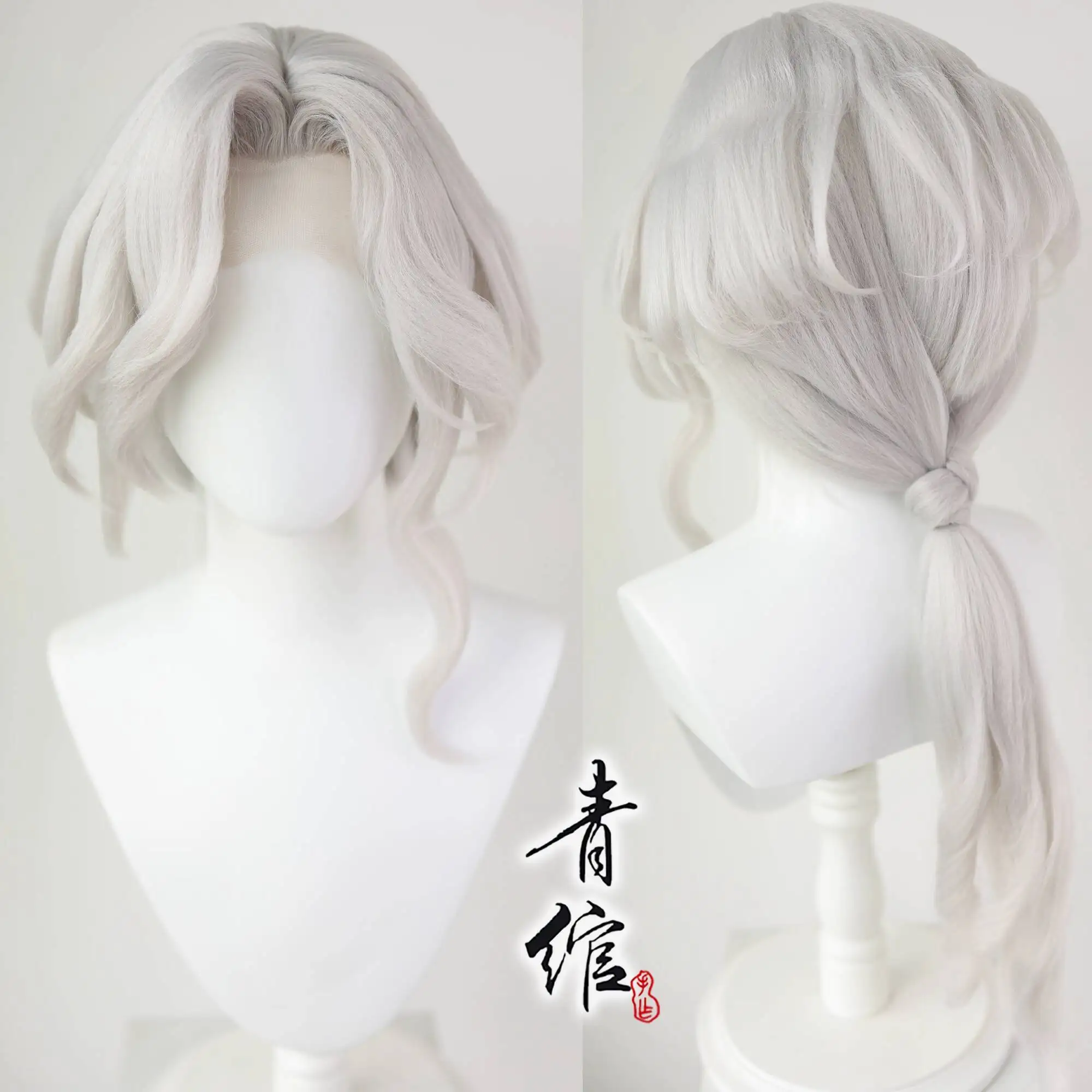 

Парик для косплея Identity V, фотограф, Джозеф Десольнье, белая коса, вьющиеся парики с хвостиком для мужчин, женщин, девочек, летняя легкая вечеринка