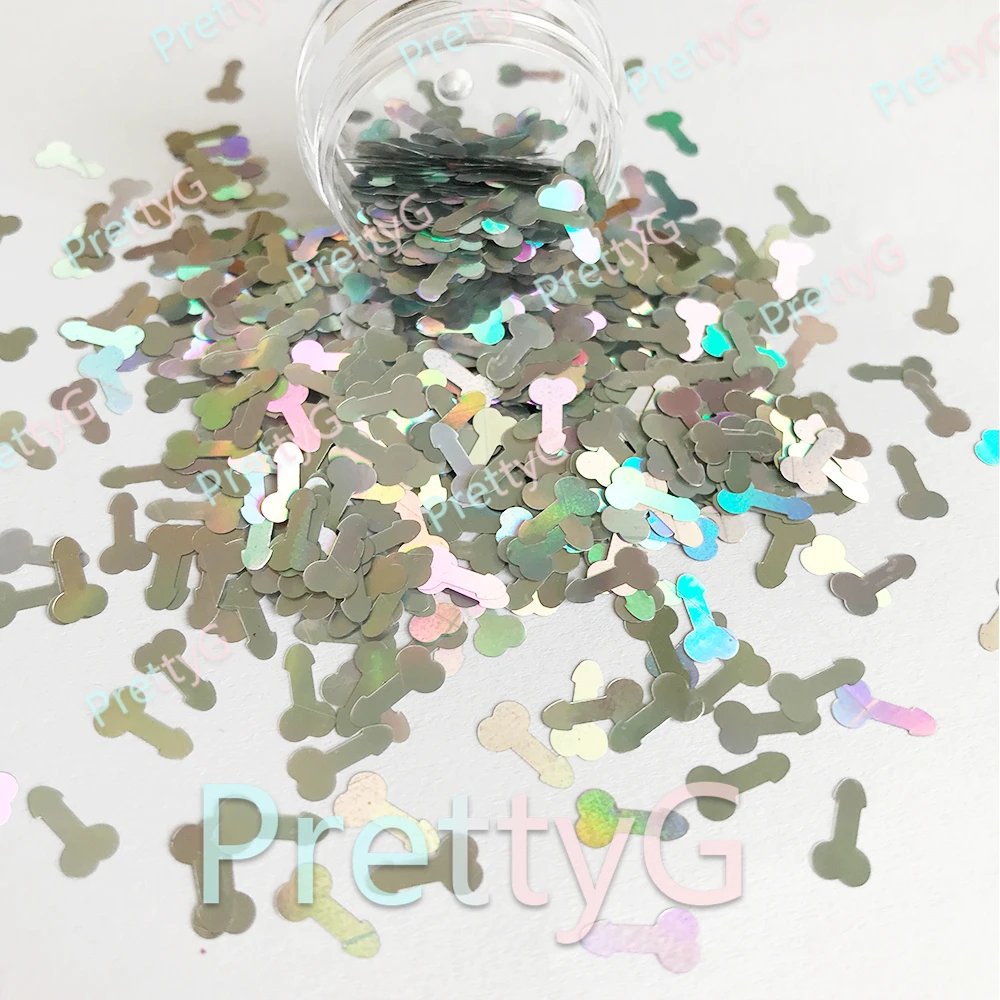 PrettyG 1 Box Small Penis Dicks Shape 8mm Holographic Glitter for Resin DIY Making Body Art Craft Makeup Decoration Accessories