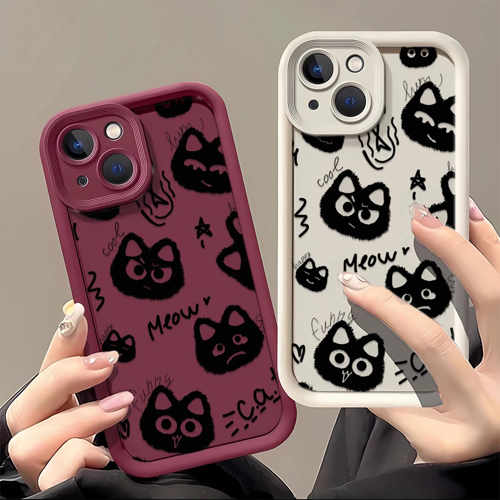 Cute Cat Silicone Silicone Phone Case For iPhone 16Plus 11 12 13 14 15 16 Pro Max Shockproof Candy Soft Cover