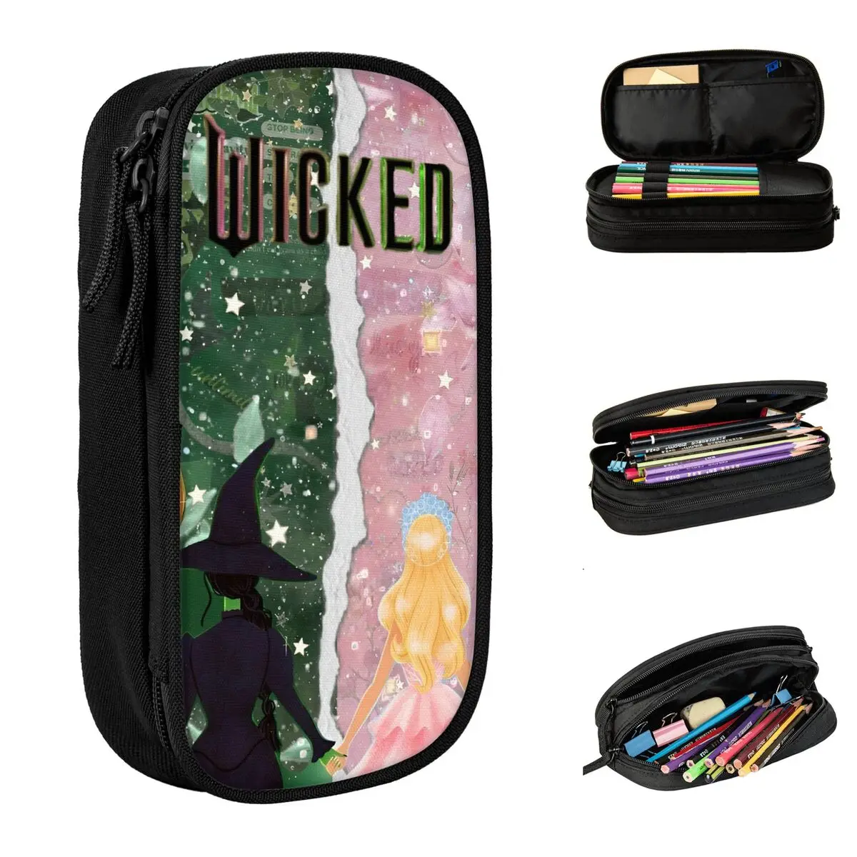邪悪なエルファバ & グリンダトーン鉛筆ケース二層ペンボックスガールズボーイズクール大型スクール鉛筆ケース文房具