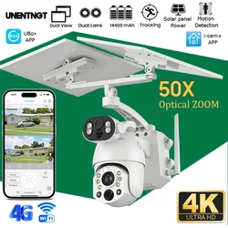 UNENTNGT 4g SIM HD Security Solar Camera 50X Optical Zoom Wireless Outdoor Two-way Intercom WiFi Surveillance Camera Dual Lens