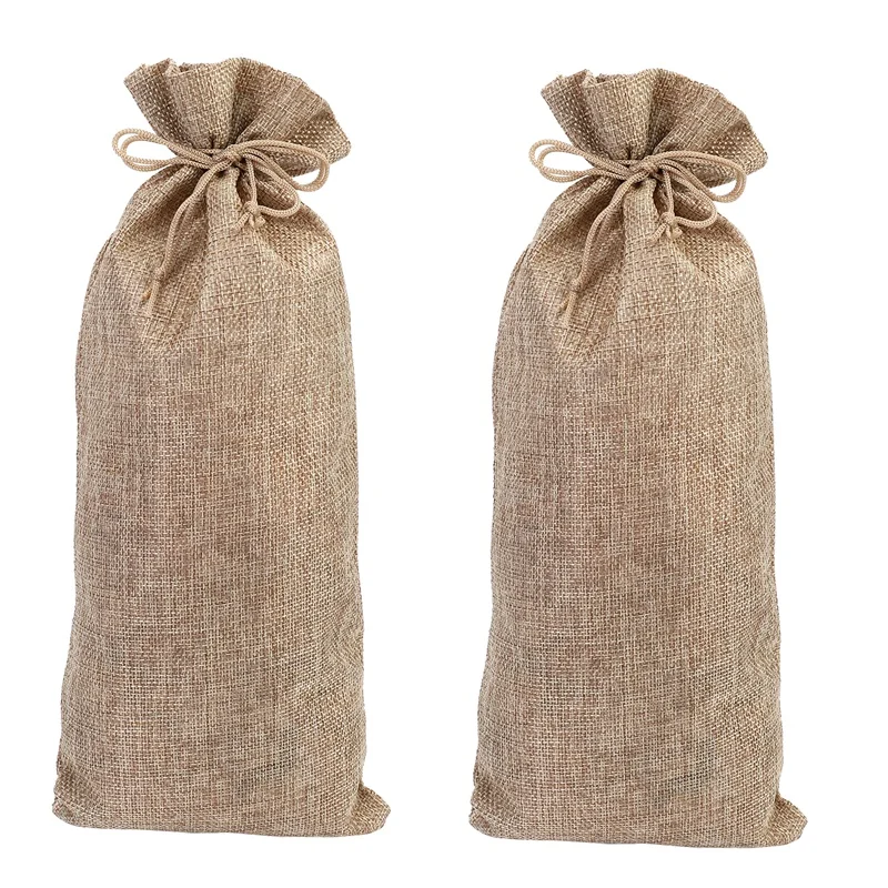 10Pcs Jute Wine Bags, 14 X 6 1/4 Inches Hessian Wine Bottle Gift Bags With Drawstring